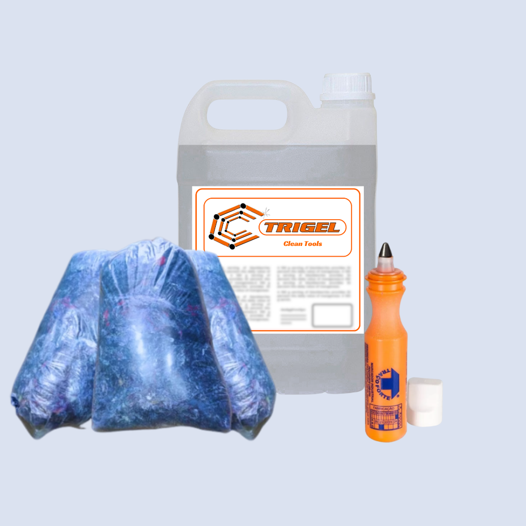 Limpa Ferramentas (Clean Tools) 5 Litros, Estopa Azul 2Kg & Marcador Industrial