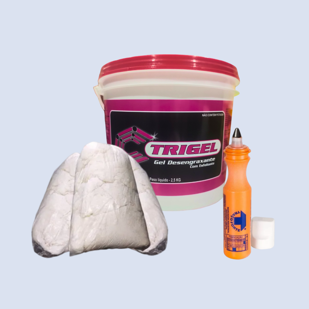 Estopa de Algodao 2Kg, Marcador Industrial Amarelo & Gel Desengraxante Rosa