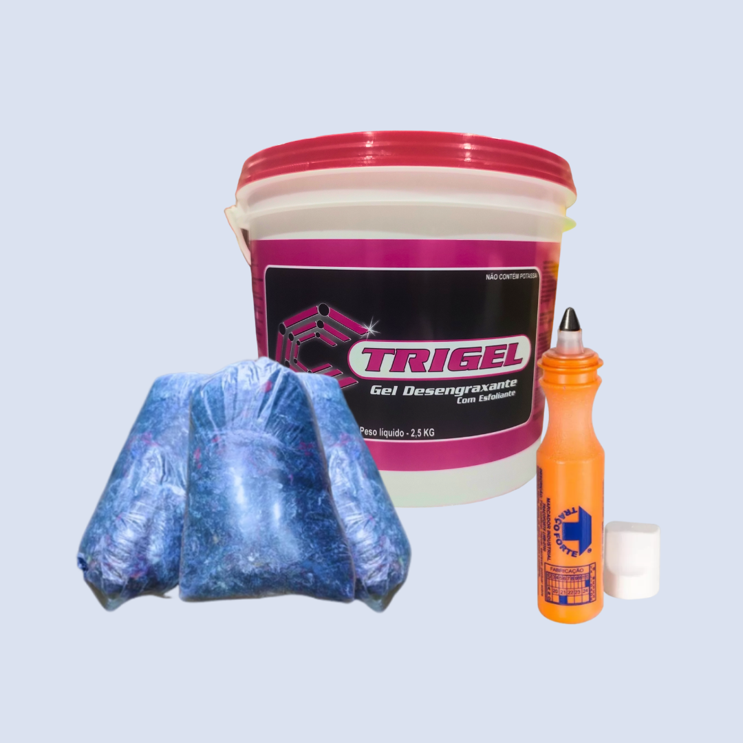 Estopa Azul Mista 2kg, Gel Desegraxante Rosa & Marcador Industrial
