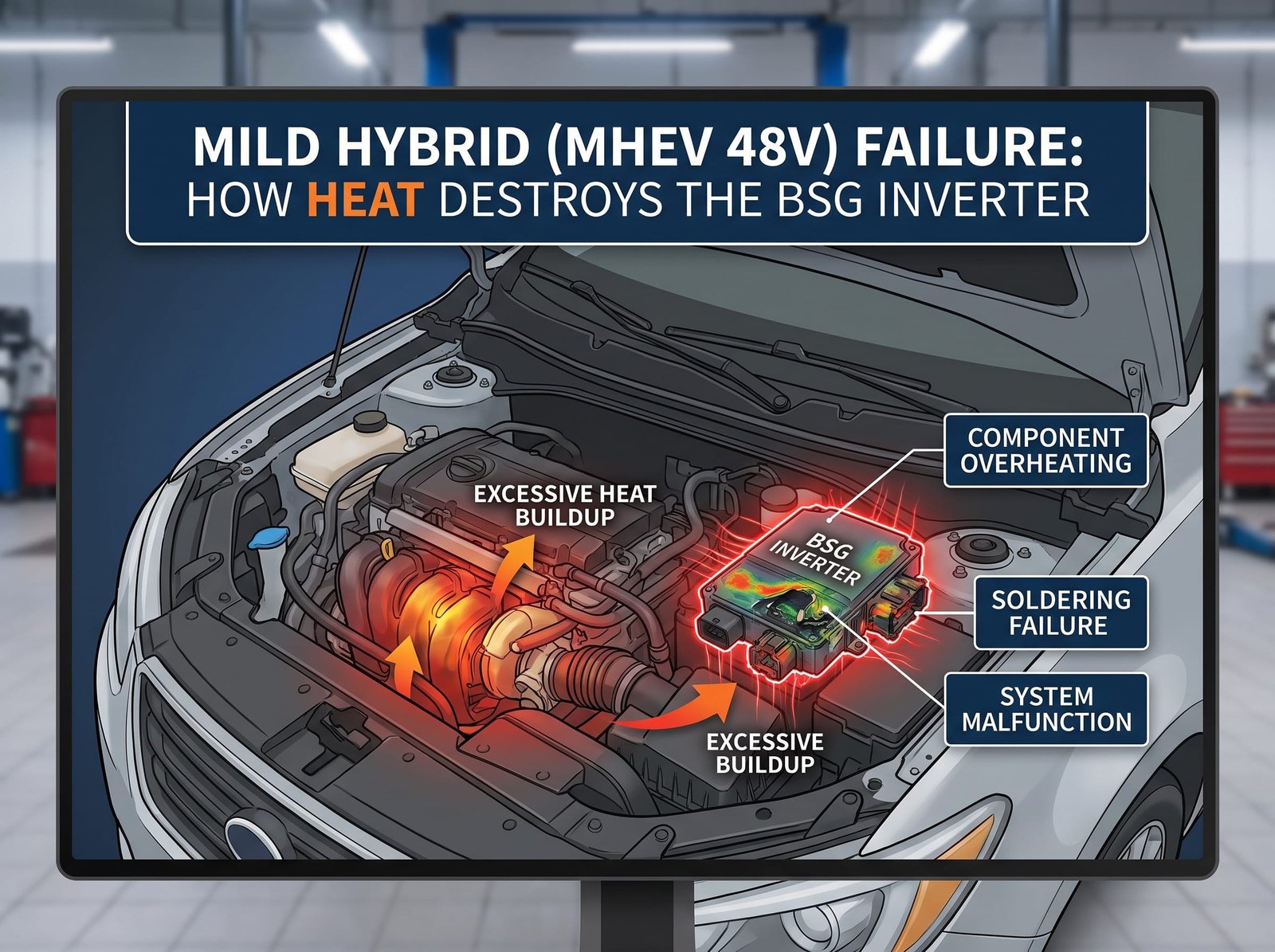 Falha no Híbrido Leve (MHEV 48V): Como o Calor Destrói o Inversor BSG